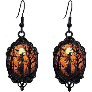 Gothic Vintage Witch Cameo Dangle Earrings, Crystal Glass Victorian Punk Halloween Jewelry for Women Witch1 One Size - 1 of 4