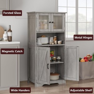 Bathroom Cabinet, Freestanding Floor Linen Storage Cabinet, Kitchen Pantry Storage Cabinet with Glass Doors & Adjustable - 1 of 4