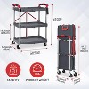 3 Tier Portable Folding Service Cart, Collapsible Utility Carts for Office, Warehouse, and Home, 56 Lbs Load Capacity per Shelf - 3 of 4