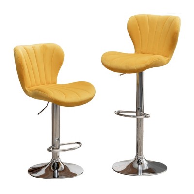 Counter Height Swivel Barstools, Set of 2, Upholstered Adjustable Bar Stool Metal Frame for Kitchen, Pub, Yellow