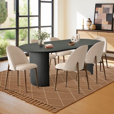 Modern Dining Set for 6,Oval 79" Black Dining Table & Upholstered Armless Dining Chair with Walnut Metal Legs for Dining Room,Farmhasue-Tanpinhause