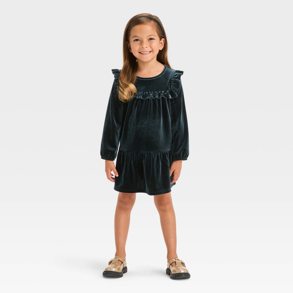 Toddler Girls' Solid A-Line Long Sleeve Dress - Cat & Jack™ Black 2T -  88538843