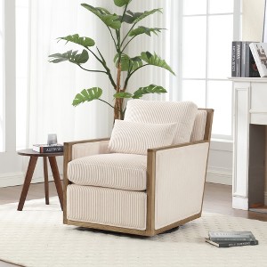 360 Degree Swivel Single Club Sofa Chair Corduroy Swivel Barrel Chair, Modern Barrel Armchair With Metal Base - 1 of 4