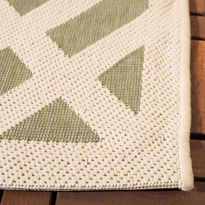 Green and Bone Geometric Synthetic Outdoor Area Rug