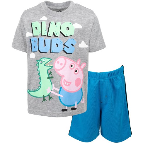 Peppa Pig Toddler Boys Graphic T Shirt Mesh Shorts Blue Grey 3T