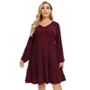 Women's Plus Size Fall Dress Long Sleeve Casual Babydoll Shift Tiered Flowy Midi Dresses - 2 of 4