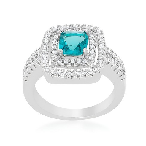 Slickblue Micro-Pave Aqua Vintage Ring for Women – Rhodium-Plated with Aqua and White Cubic Zirconia, Sizes 5-10 - image 1 of 4