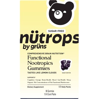 Nütrops By Grüns Sugar-Free Functional Nootropics for Brain Health Mushroom Gummies - 96ct/12pk