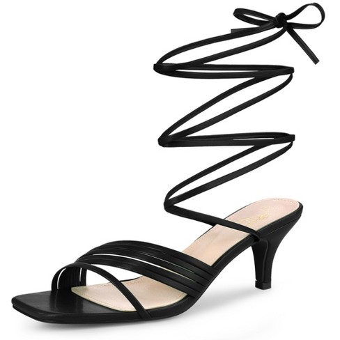 Perphy Square Toe Strappy Lace Up Kitten Heels Sandals For Women