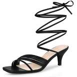 Perphy Square Toe Strappy Lace Up Kitten Heels Sandals for Women
