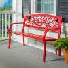 Evergreen Cardinals Metal Garden Bench, Red - 3 of 4