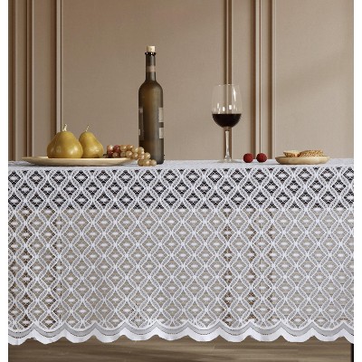 HLC.ME Alona Lace Fabric Table Cloth for Rectangle Tables, Wrinkle Resistant, Patterned Scalloped Tablecloth