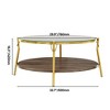 Modern Round Walnut 2-Tiered Coffee Table with Glass Top and Gold Base for Living Room, 29.9" - 4 of 4