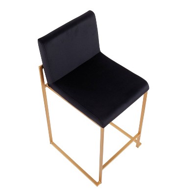Fuji Gold Steel and Black Velvet High Back Counter Stool - Set of 2