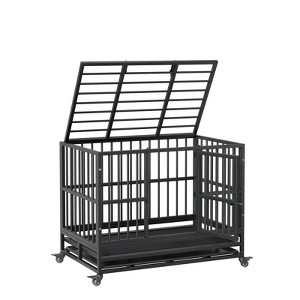 Heavy Duty Metal Dog Crate, Double Door Dog Cage with Wheels, Folding Indoor Pet House with Removable Tray Perfect for Small, Medium and Large Pets - 1 of 4