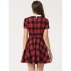 Allegra K Women's Plaid Grid Peter Pan Collar Contrast A-line Dresses - 4 of 4