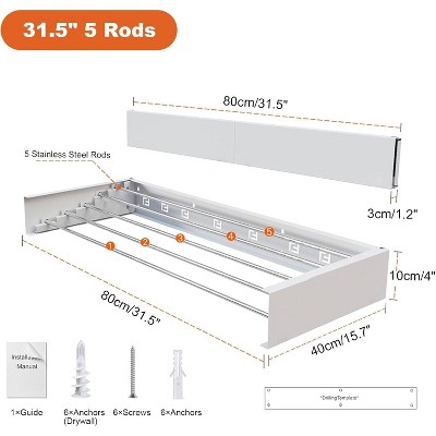 Wall Mounted Clothes Rack, Indoor Outdoor Folding Drying Rack, Retractable Towel Rack, for Laundry, Bathroom, Balcony