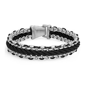Steeltime Men's stainless steel and black cord twist bracelet - 1 of 4