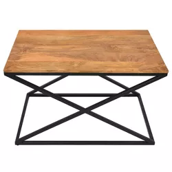 35" Wooden Rectangle Coffee Table with X Shape Metal Frame Brown/Black - The Urban Port