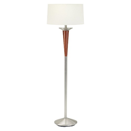 Cherry Wood & Brushed Steel Metal Floor Lamp (Lamp Only)