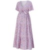 Whizmax Maternity Dress Women's V-Neck Puff Sleeve Pleated Maxi Dress for Baby Shower - 3 of 4