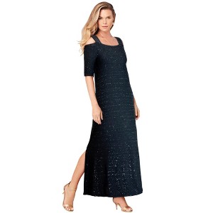 Roaman's Women's Plus Size Petite Ultrasmooth Cold Shoulder Maxi Dress - 1 of 4