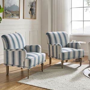 Set of 2 Venere Bedroom Wooden Upholstered Armchair with Nailhead Trim and Unique Stripe Design | ARTFUL LIVING DESIGN - 1 of 4