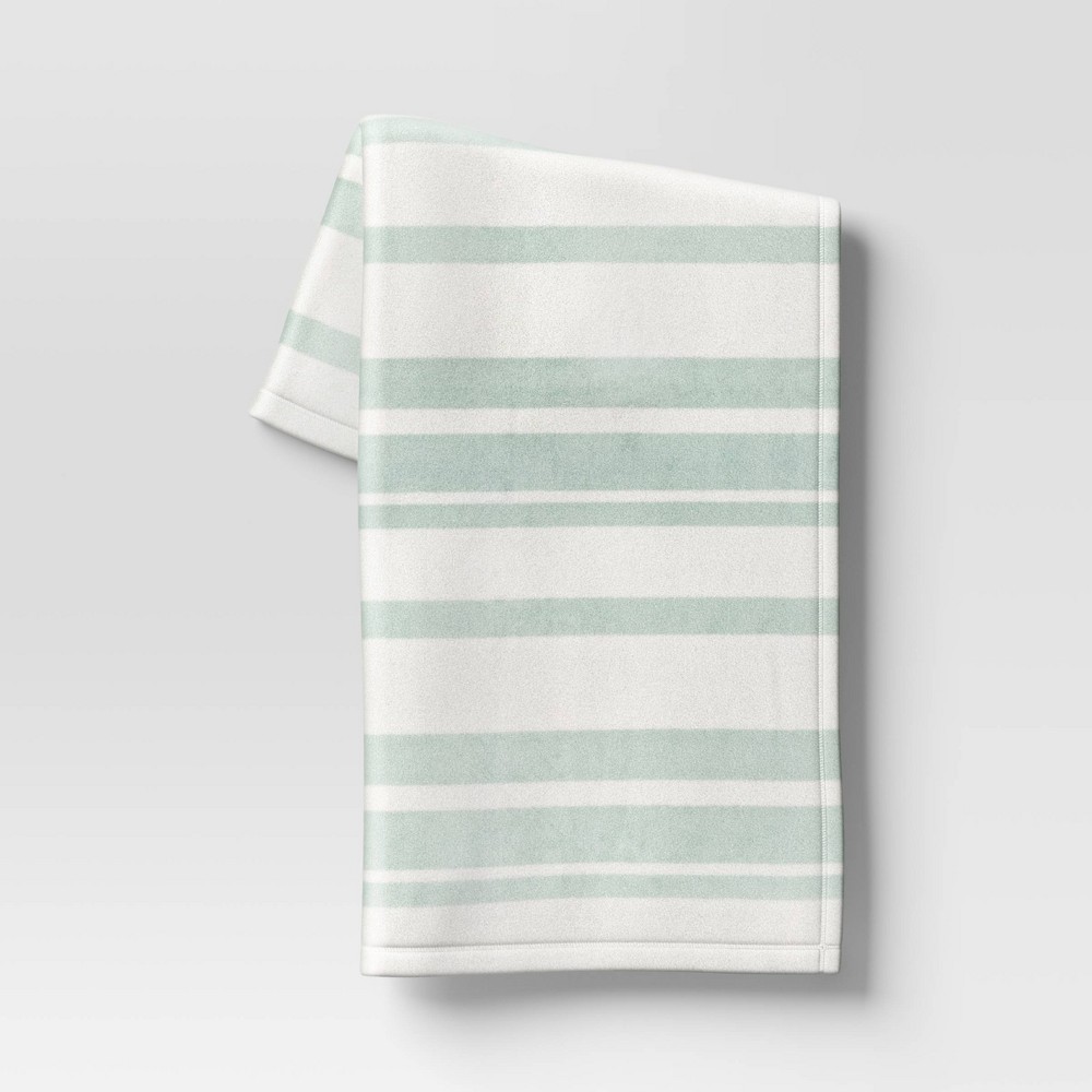 Photos - Duvet Printed Plush Striped Throw Blanket Mint - Room Essentials™