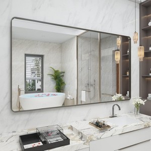 KIOTEE Rectangular Aluminum Alloy Framed and Tempered Glass Wall Bathroom Vanity Mirror in Matte Black - 1 of 4
