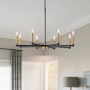 LLHZSY 8-Light Classic Candle Chandelier Kitchen island Hanging Pendant for dining room - 35.4 in. W x 7.3 in. H - Black and Gold - 1 of 4