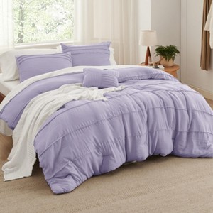 Bedsure | 3/4 Pcs Pinch Pleat Bed Solid Comforter &  Pillowcases Bedding Set - 1 of 4