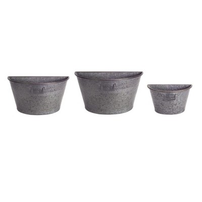 Melrose 12" Rustic Half Tub Containers Hanging Outdoor Wall Planters 3pc - Gray