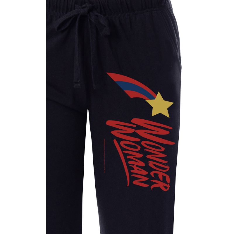 DC Womens' Wonder Woman Classic Star Stripe Logo Sleep Pajama Pants Black, 3 of 4