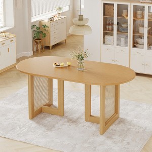 SpassWay 30"H Rattan Oval Wood Dining Table Kitchen Table Conference Table with Double Pedestal - 1 of 4