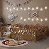 JUJABU Full Wood Floor Bed Frame with High Rails, Built-In Light & Storage Shelf for Kids - 3 of 4