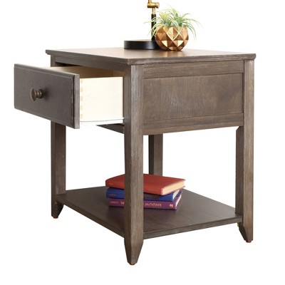Gray Pine 1-Drawer Nightstand with Shelf
