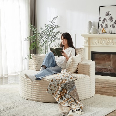 55''W Fluffy Corduroy Sleeper Chair with Pillows, Modern Extra Wide Sofa Chair for Living Room, Bedroom or Lounge, Beige - ModernLuxe