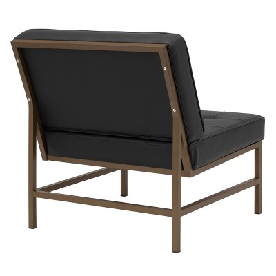 Mid-Century Modern Black Leather Slipper Chair with Metal Frame