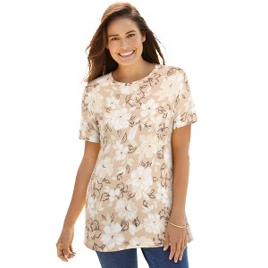 Woman Within Plus Size Perfect Printed Short-Sleeve Crewneck Tee - 1 of 4