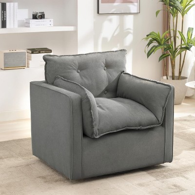 Swivel Accent Chair, Mid Century Modern Arm Chair for Living Room, Comfy Single Sofa Chair Reading Sofa with Metal Base