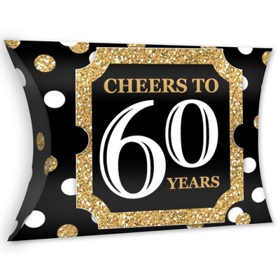 Big Dot of Happiness Adult 60th Birthday - Gold - Favor Gift Boxes - Birthday Party Large Pillow Boxes - Set of 12