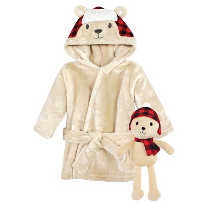 Image of Hudson Baby Plush Bathrobe and Toy Set, Plaid Bear, One Size