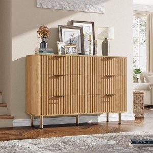 Modern Sideboard with Fluted 6 Deep Drawers & Metal Legs, Wooden Dresser Organizer, Side Table for Bedroom Living Room Hallway Kids Room - 1 of 1