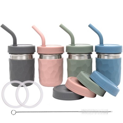 WeeSprout 2-in-1 Drinking Cups for Kids, Durable Stainless Steel Tumbler for Smoothies Kid Cups, Set of 4