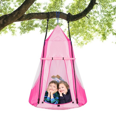 Costway 40'' Kids Hanging Chair Swing Tent Set Hammock Nest Pod Seat Pink :  Target