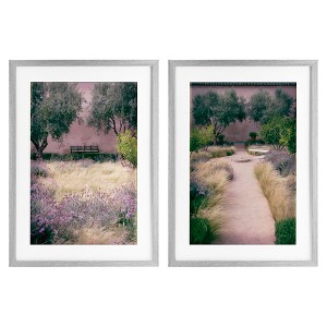 Stupell Industries Natural Paradise Garden Benches 2pc Framed Print Under Glass Set - 1 of 4