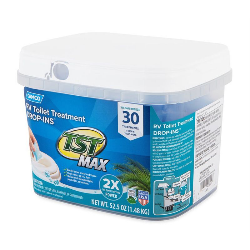 Camco TST MAX 30 Drop-Ins Ultra Concentrated Toilet Waste Odor Treatment for RV and Marine Boat Holding Tanks, Fresh Ocean Breeze Scent, 1 of 7