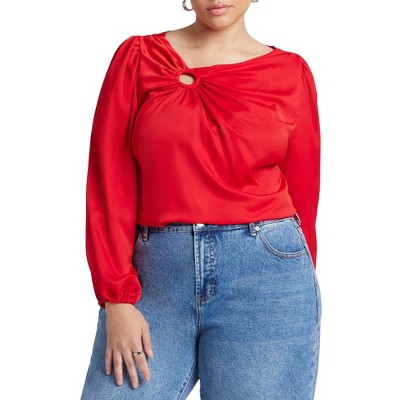 ELOQUII Women's Plus Size O Ring Neck Drape Top