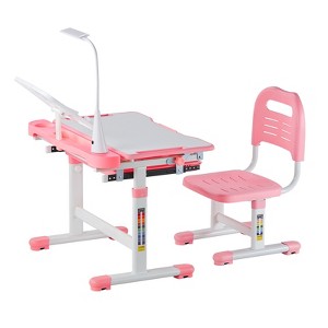 VEVOR Kids Study Chair and Desk Set, Study Desk and Chair with Table Lamp, Adjustable Height & 0-40° Tilted Desktop Kids Desk and Chair, Pink - 1 of 4