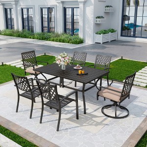 Captiva Designs 7pc Patio Dining Set with Slat-top Rectangle Steel Table & Metal Chairs - 1 of 4